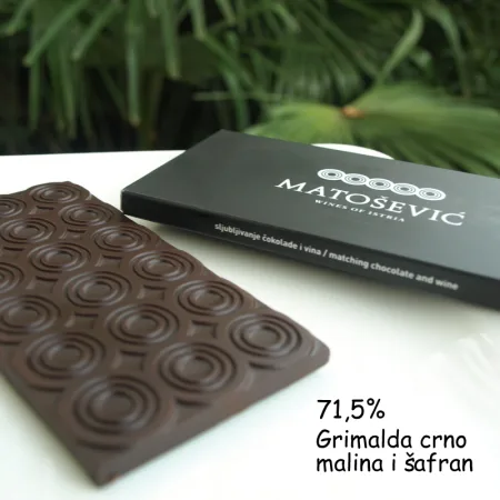 Čokolada Matošević – Grimalda crno, malina i šafran, 90g